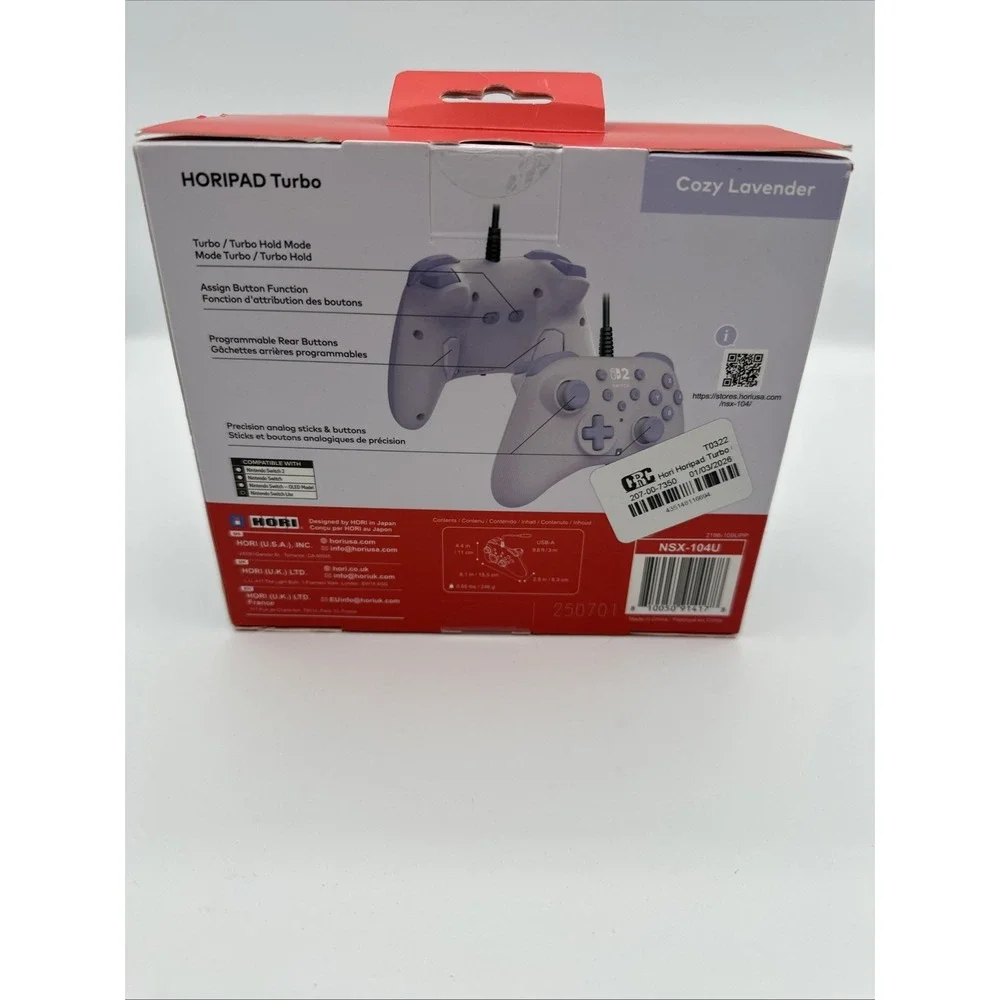 Hori HORIPAD Turbo Wired Controller for Nintendo Switch 2 Cozy Lavender‎